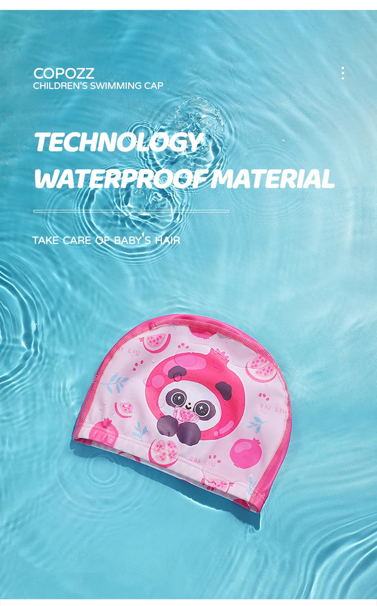 COPOZZ Cuffia da nuoto per bambini in cartone animato Bambini PU Protezione per le orecchie impermeabile Cappello da nuoto Cappelli da bagno elastici Cuffie da piscina per ragazzi Ragazza