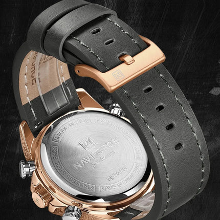NAVIFORCE Orologio alla moda da uomo con cinturino in vera pelle Movimento al quarzo resistente all'acqua 30M Display luminoso con giorno e data F platinumshop