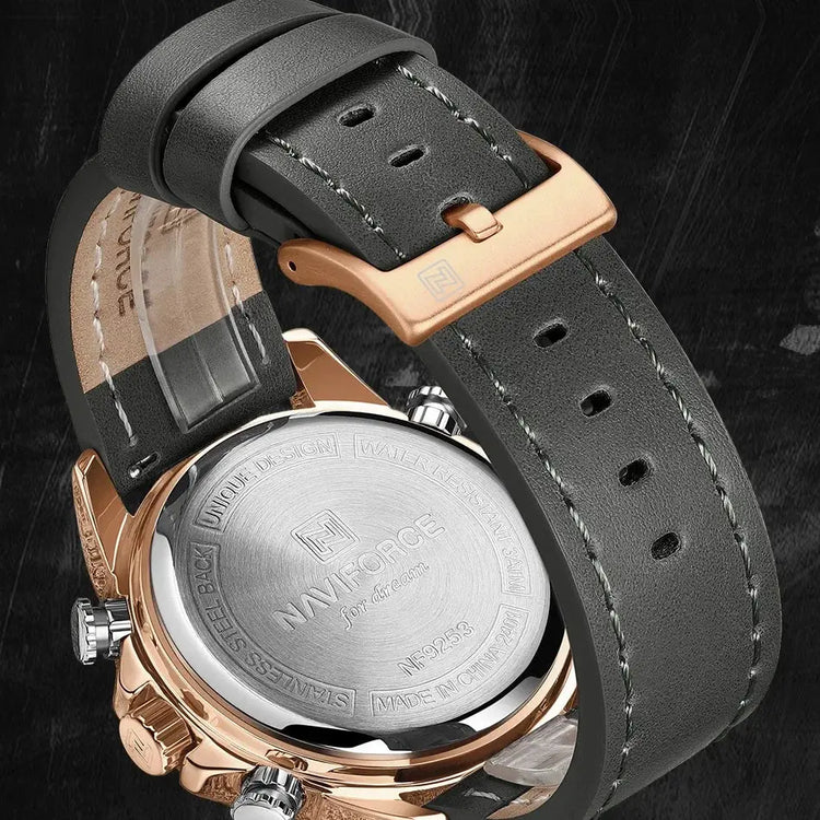 NAVIFORCE Orologio alla moda da uomo con cinturino in vera pelle Movimento al quarzo resistente all'acqua 30M Display luminoso con giorno e data F platinumshop
