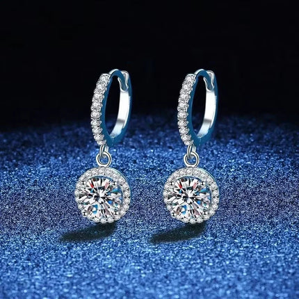 925 Sterling Silver 1 Carat Moissanite Round Earrings for Women Luxury Evening Style PlatiNum