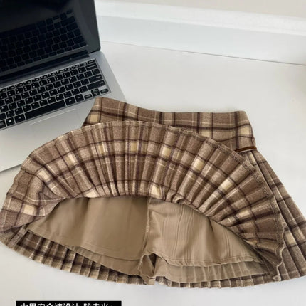 Plaid Pleated Mini Skirt Thick Wool Short Skirt High Waist Box-pleat Miniskirt for Women Teen-girl Preppy Style Outfit PlatiNum