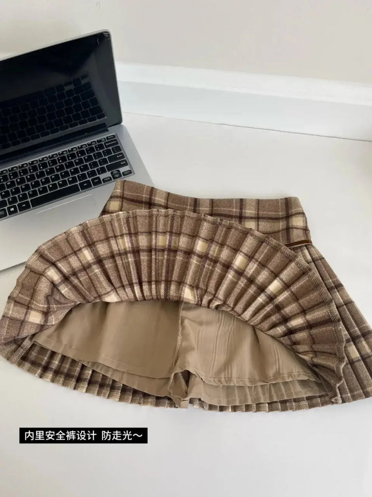 Plaid Pleated Mini Skirt Thick Wool Short Skirt High Waist Box-pleat Miniskirt for Women Teen-girl Preppy Style Outfit PlatiNum