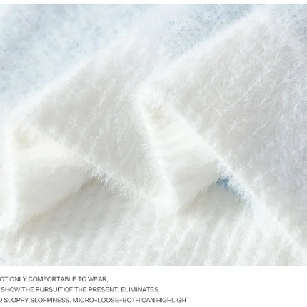 Imitation Mink Sweater for Men's Gradient Knitted Sweater for Couples Round Neck Thickened Warm Casual Pullover