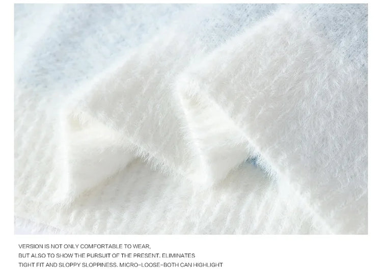 Imitation Mink Sweater for Men's Gradient Knitted Sweater for Couples Round Neck Thickened Warm Casual Pullover