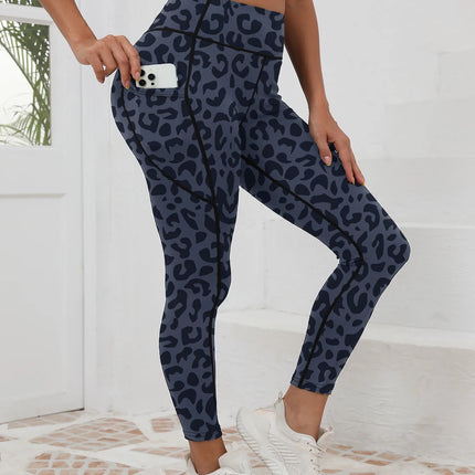 Printed women's high waistband pocket fitness pants paired with tight abdominal yoga pants, suitable for running, hiking, and sp PlatiNum