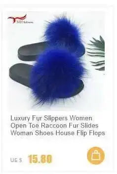Real Raccoon Fur Slippers for Women 2023 Summer Fluffy Indoor Home Fuzzy Flat Slides Outdoor Fashion Beach Sandals Flip Flops