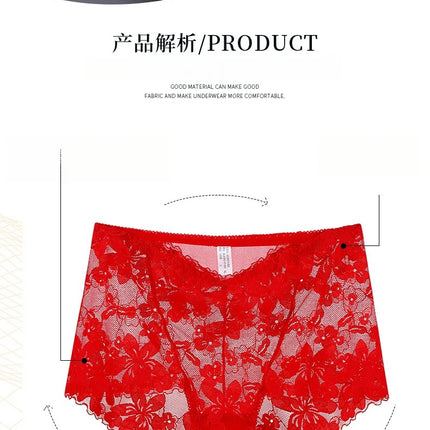 Transparent Lace Briefs Women Panties Girls Summer Underpants Plus Size Underwear Solid Color Sexy Lingerie XXL