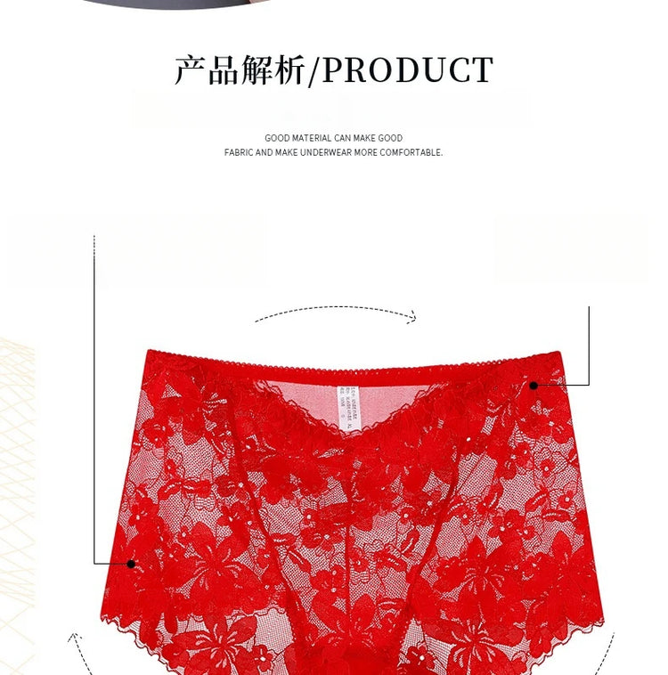 Transparent Lace Briefs Women Panties Girls Summer Underpants Plus Size Underwear Solid Color Sexy Lingerie XXL