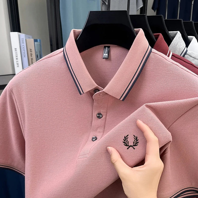 Nuova polo da uomo a maniche corte ricamata in puro cotone 100%, alla moda, traspirante, comoda e versatile.