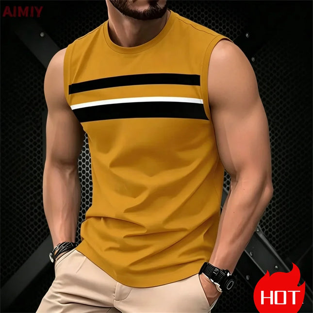 T-shirt casual a righe senza maniche da uomo, canotta estiva da uomo, gilet casual, abbigliamento oversize.