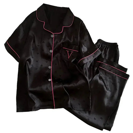 Pigiama floreale da donna della nuova estate Ragazze Estate Piccoli pantaloni freschi a maniche corte Abito da casa in raso di seta ghiacciata Foto reali platinumshop