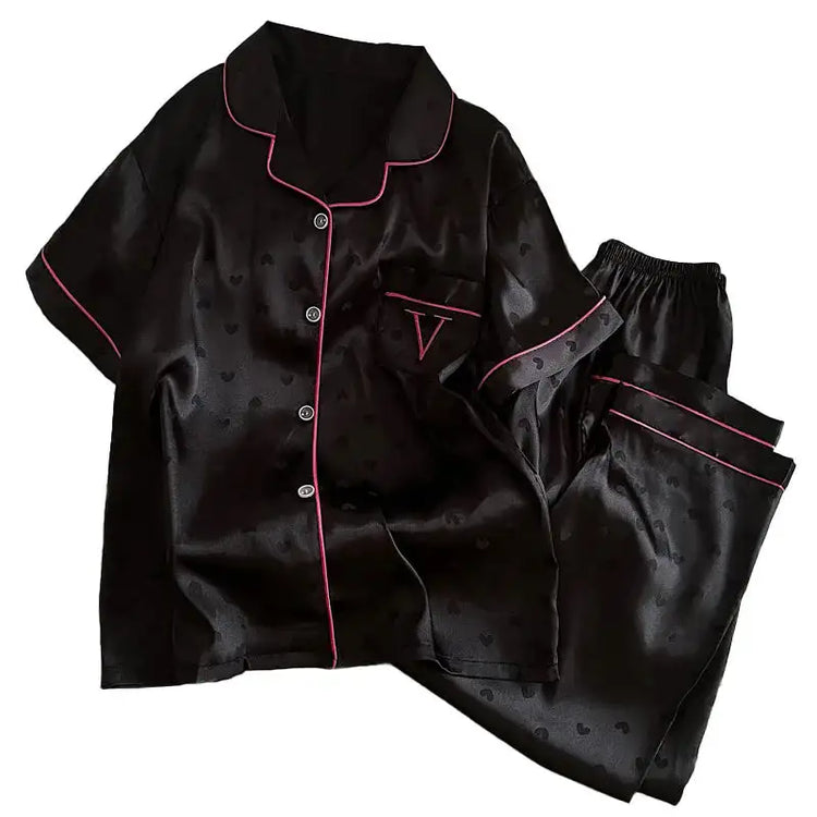 Pigiama floreale da donna della nuova estate Ragazze Estate Piccoli pantaloni freschi a maniche corte Abito da casa in raso di seta ghiacciata Foto reali platinumshop