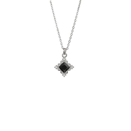 VOQ Silver Color Black Square Necklace Women's Fashion Temperament Birthday Student Friendship Gift Jewelry Necklace for Women PlatiNum
