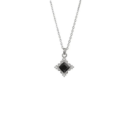 VOQ Silver Color Black Square Necklace Women's Fashion Temperament Birthday Student Friendship Gift Jewelry Necklace for Women PlatiNum