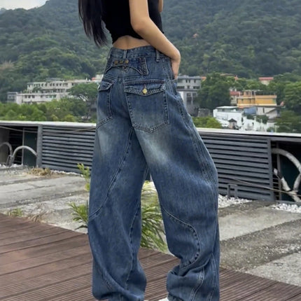 Jeans a gamba larga a vita alta Pantaloni in denim sottile da donna Jeans larghi dritti a figura intera taglie forti Sle casual