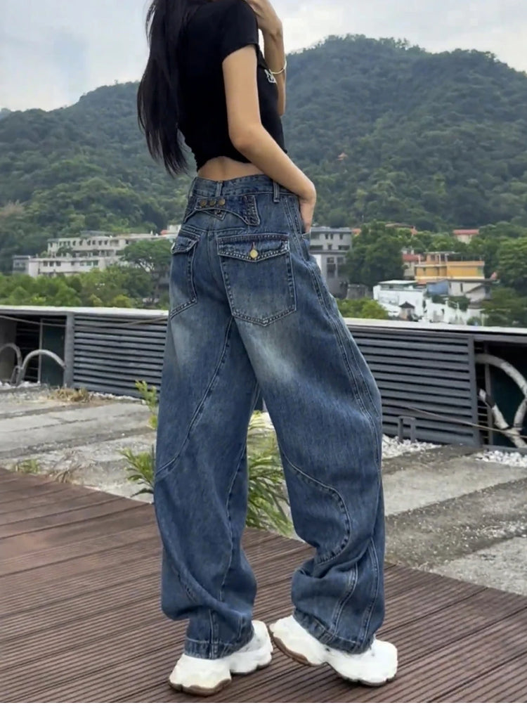 Jeans a gamba larga a vita alta Pantaloni in denim sottile da donna Jeans larghi dritti a figura intera taglie forti Sle casual