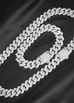 3 pezzi orologio a catena cubana per uomo Hip Hop Miami Curb ghiacciato pavimentato strass rapper collana cubana orologio + braccialetto gioielli platinumshop