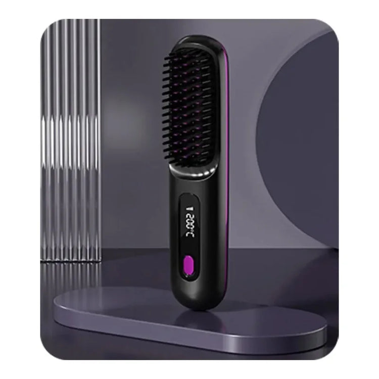 Electric Lcd USB Ceramic Heated Straight Hair Comb, Wireless Portable Negative Ion Styling Tool, Rechargeable Straightening Brush