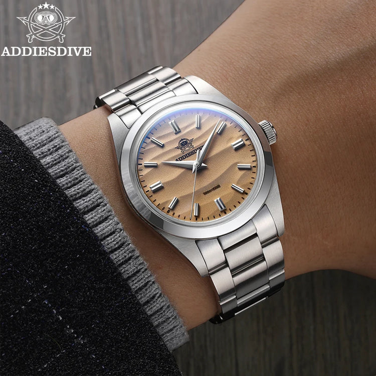 ADDIESDIVE 36mm Men Watch Desert Dial Bubble Mirror Pot Cover Glass 10Bar Waterproof AD2030 Quartz Watch