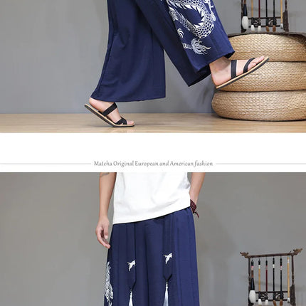 Pantaloni Larghi da Uomo Streetwear con Stampa Drago, Pantaloni Harem Casual, Pantaloni da Jogging Vintage, Nuovi Pantaloni Primaverili ed Estivi
