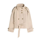 2026 Spring Women's Solid Lace Up Trench Coat Stand Collar Double Breasted Jacket Stylish New Lady Long Sleeve Outerwear Street