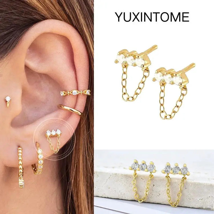 White Color Zircon Hoop Earrings 925 Sterling Silver Needle Cross/Star/Flower/Water Drop Pendant Gold Earrings Luxury Jewelry PlatiNum