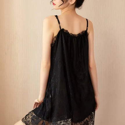Camicia da Notte Sexy in Pizzo da Donna, Abito Sottoveste in Raso con Spalline Sottili, Chemise Senza Schienale, Babydoll, Lingerie Estiva Calda per la Casa