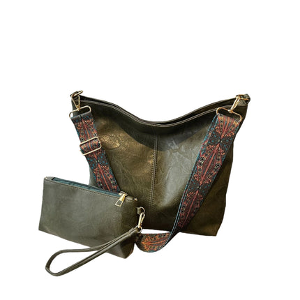 Borsa tote in morbida PU a 2 pezzi, grande capacità, stile bohémien, con tracolla larga, borsa a spalla e a mano, regalo di compleanno ideale
