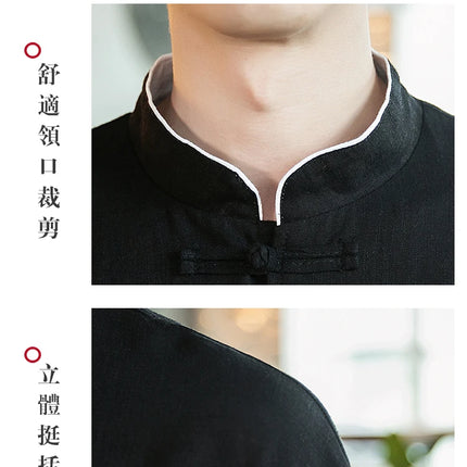 Camicia stile cinese da uomo Tang Suit Lino Kung Fu Cardigan maschile allentato Top Ricamo retrò Camicie kimono samurai giapponesi Streetwear