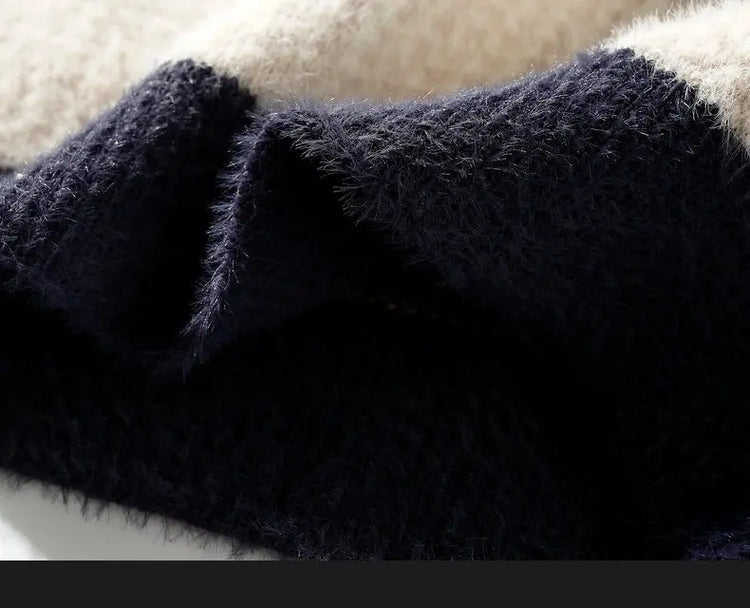 2023 Winter/Autumn Mink velvet High-Quality Fashion Trend Plaid Pattern Sweater Men Casual Loose Warm Sweaters Men Comfortable