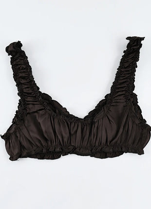 Pigiama da donna HiLoc in raso sexy, completo due pezzi con top corto e pantaloncini a vita elasticizzata con arricciatura, tinta unita, per casa.