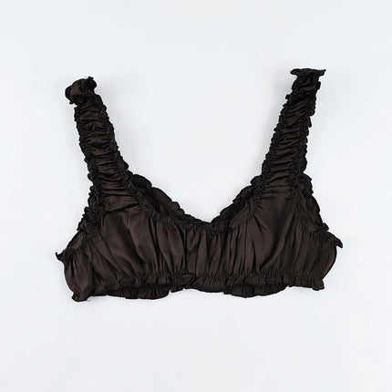 Pigiama da donna HiLoc in raso sexy, completo due pezzi con top corto e pantaloncini a vita elasticizzata con arricciatura, tinta unita, per casa.