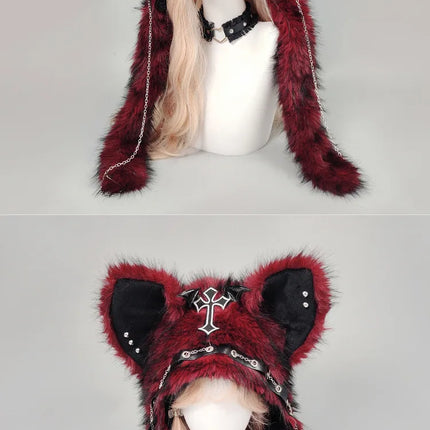 Cat Ear Hat, Punk Style Rock Autumn and Winter Warm Hat, Dark Gothic Style Winter Plush Hat