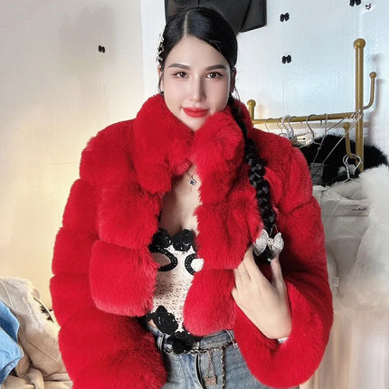 ZADORIN Fashion Cropped Faux Fur Coat Woman Warm Stand Fur Collar Slim Fluffy Fur Jacket Woman Tops Winter Fur Coats Streetwear