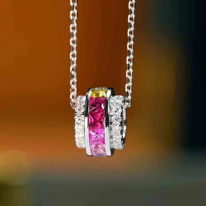 Huitan Collana con ciondolo a forma di cerchio con zirconi colorati irregolari Collana di gioielli da donna alla moda di lusso da indossare ogni giorno
