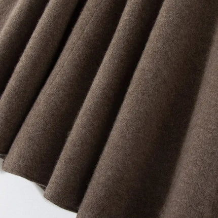 Classic Autumn Winter Wave Skirt 100% Cashmere Skirt Women A-Line Skirt Female Double Elastic Waist Pocket Warm Knit Long Dress PlatiNum