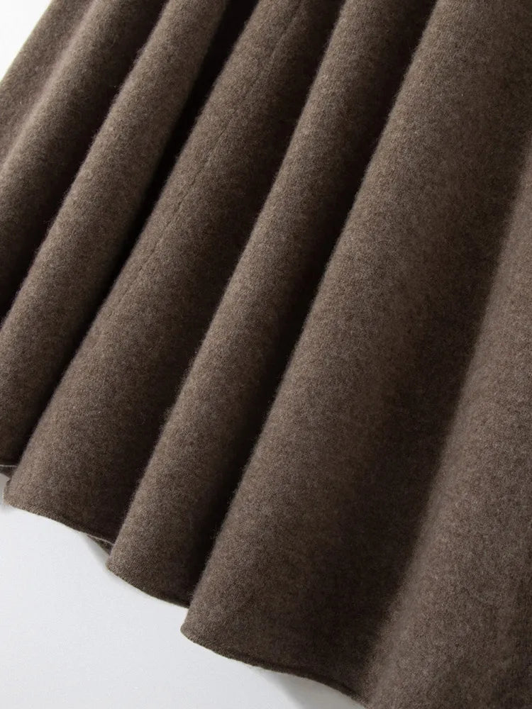 Classic Autumn Winter Wave Skirt 100% Cashmere Skirt Women A-Line Skirt Female Double Elastic Waist Pocket Warm Knit Long Dress PlatiNum