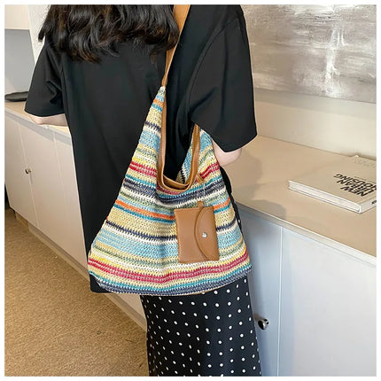 Hand-Woven Large Capacity Tote Bag for Women, Fashionable Commuter Bag, INS Style, Beach Bag for Daily Travel