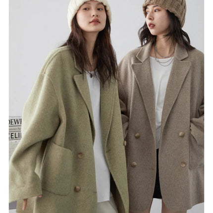 CHIC VEN Women's Woolen Coats Loose Casual Double Breasted Retro Double-sided Jacket Office Lady Outerwear Autumn Winter 2026