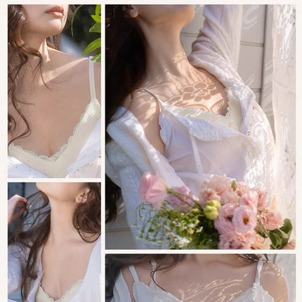 FallSweet French Floral Wireless Push Up Bra for Women Sweet Lace Bralette with Small Breasts Anti-sagging Brassiere Lingerie