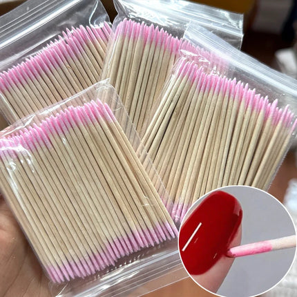 400pcs Pink Double Head Nail Art Cuticle Pusher Remover 7CM Orange Wood Sticks Cotton Swab Clean Tool for Nail Rhinestone Makeup 2028