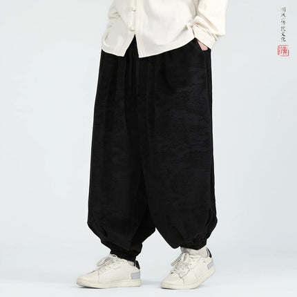 Pantaloni di velluto da uomo autunno inverno pantaloni larghi stampati casual da uomo stile giapponese Harun comodi pantaloni da jogging da uomo streetwear