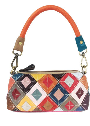 Borsa da Donna alla Moda, Borsa per Telefono in Vera Pelle Colorata con Motivo a Quadri, Borsa a Spalla e Tracolla