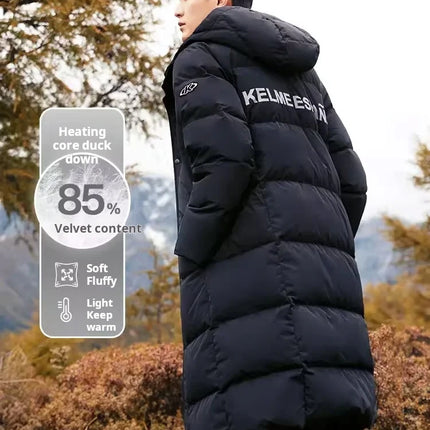 Kelme Long Down Men Winter Jacket Hooded Warm Windproof Couple Camping Equipment Paragraph Down Coat Jacket Women Утепленный