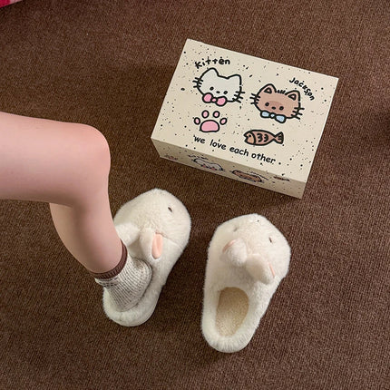 New Gentle Gradient Kitten Mules Slippers Women Winter Home Warm 3D Cat Shoes 44 45 Woman Indoor Plush Slipper Furry Room Mules