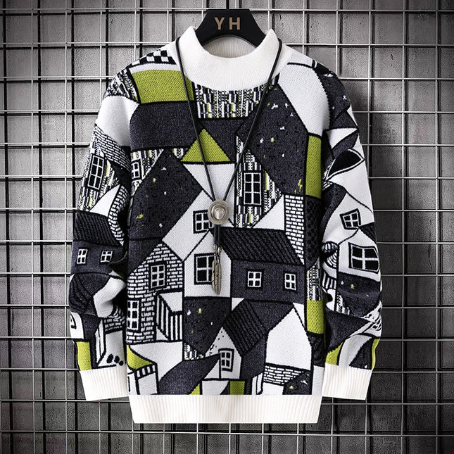 Men's wool pullovers 2025 men winter korean style grid pattern warm Sweaters O-neck men sweaters autumn men size M-3XL