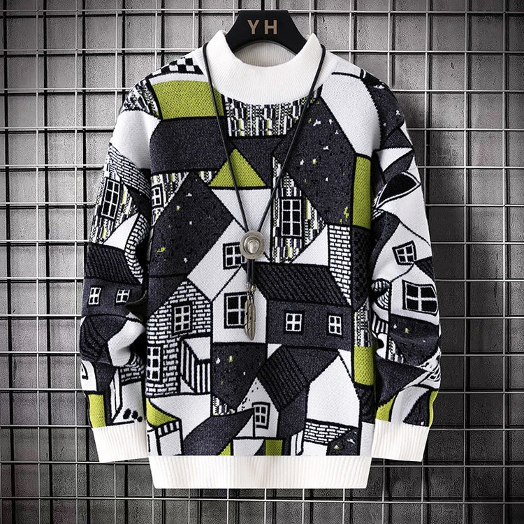 Men's wool pullovers 2025 men winter korean style grid pattern warm Sweaters O-neck men sweaters autumn men size M-3XL