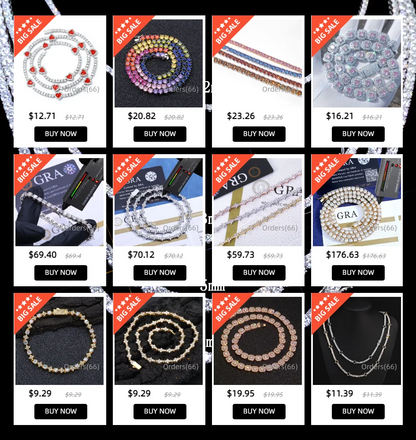 NY 10/12mm Disponibile Catena di zucchero di roccia AAAAA Cubic Zirconia Collana di gioielli stile Hip Hop per uomo e donna