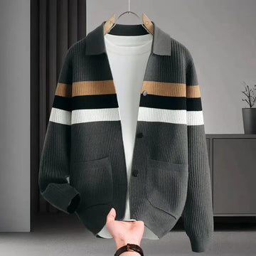 New Autumn/Winter Classic Fashion American Style Thickened Warm Striped Knitwear Men's Casual Loose Sports High-Quality Sweater