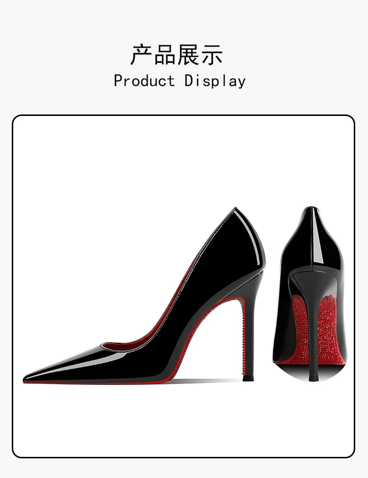 Tacchi da donna 2025 Nuovo marchio di lusso Décolleté Fondo rosso Punta a punta Strass Tacchi alti Elegante stiletto Party Prom Scarpe da donna